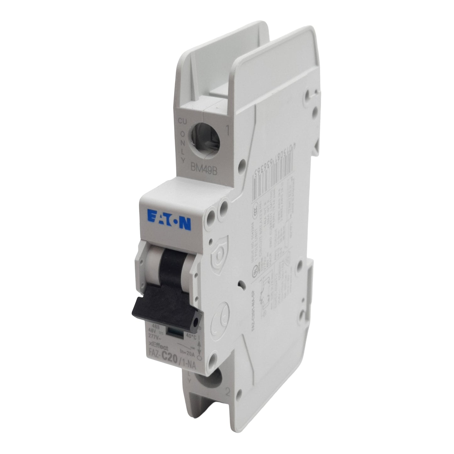 Used Eaton FAZ-C20/1-NA-L-SP Circuit Breaker, 1-Pole, 20A 277VAC/48VDC, DIN Rail