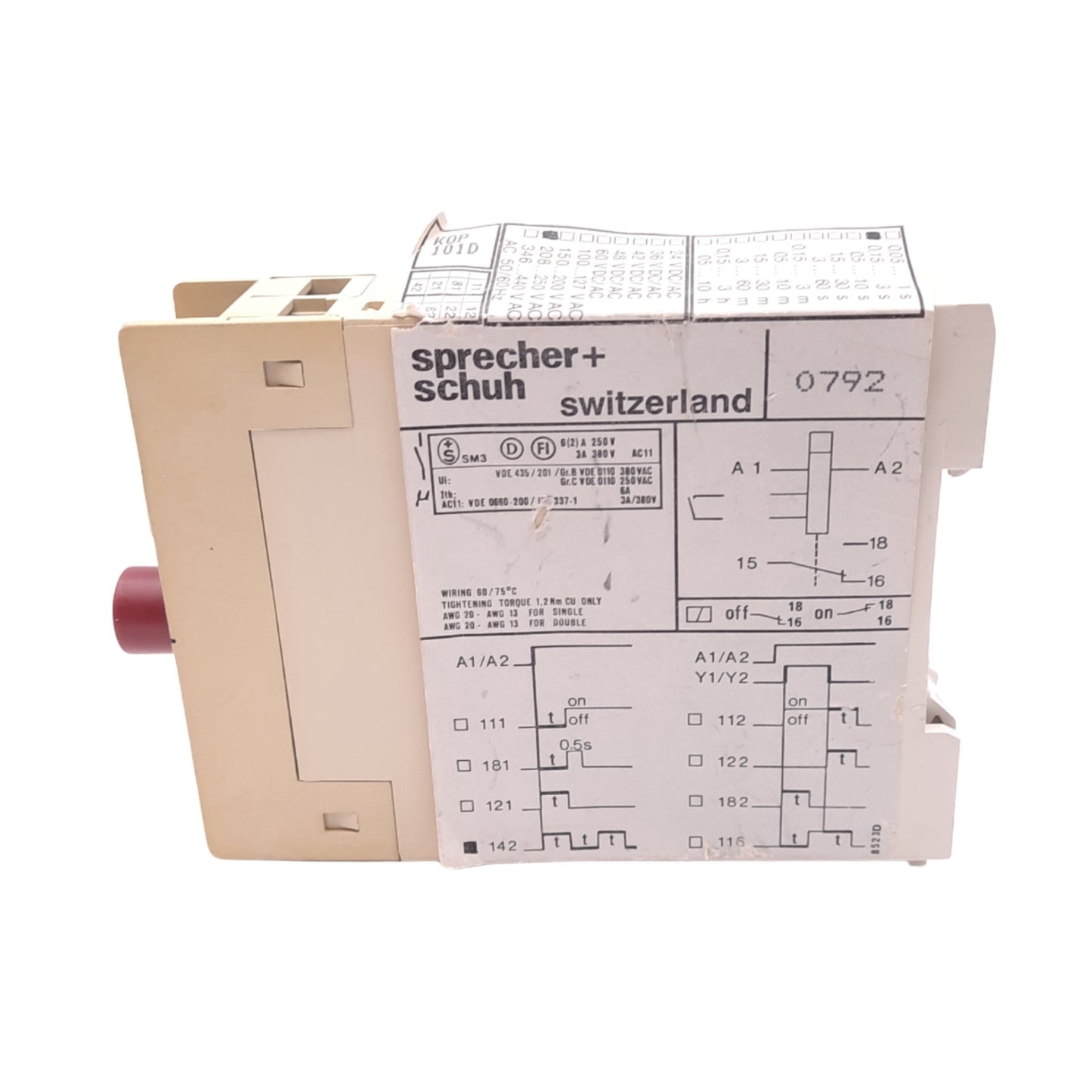 Used Sprecher+Schuh KOP142-D-3S-250 Time Delay Relay, 0.15-3s, 208-250VAC, DIN Rail