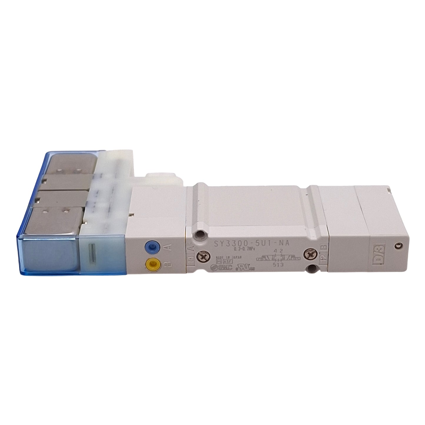 Used SMC SY3300-5U1-NA Dual Solenoid Valve, 3-Pos Closed Center, 0.7MPa, 24VDC Coil