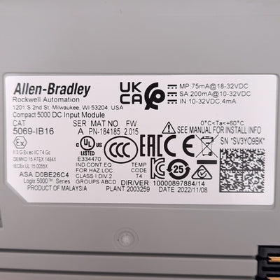 Used Allen Bradley 5069-IB16 Compact 5000 Digital Input Module, 16-Channel, 24VDC