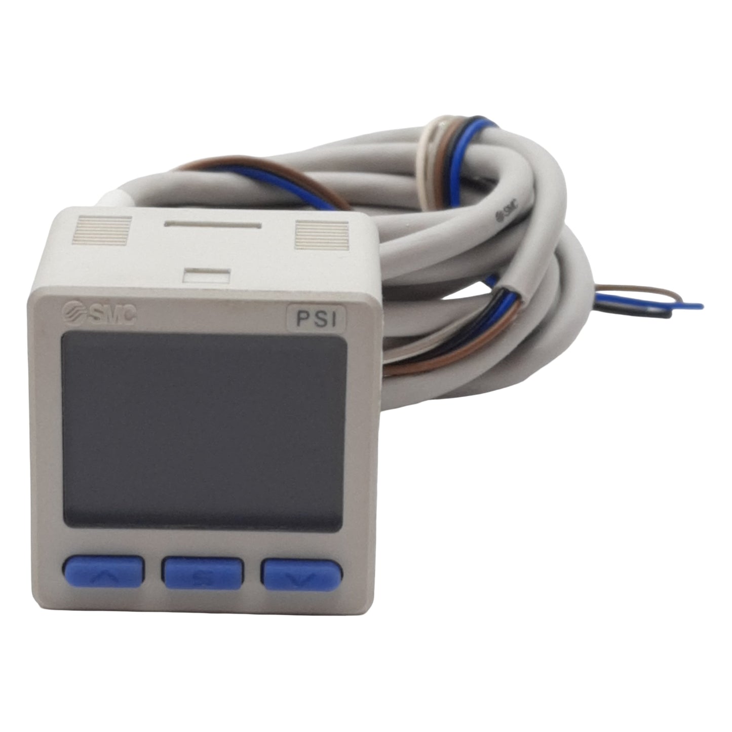 Used SMC ISE20B-T-P-M5-W Digital Pressure Sensor, PNP 80mA Out, 12-24VDC, 145psi, M5