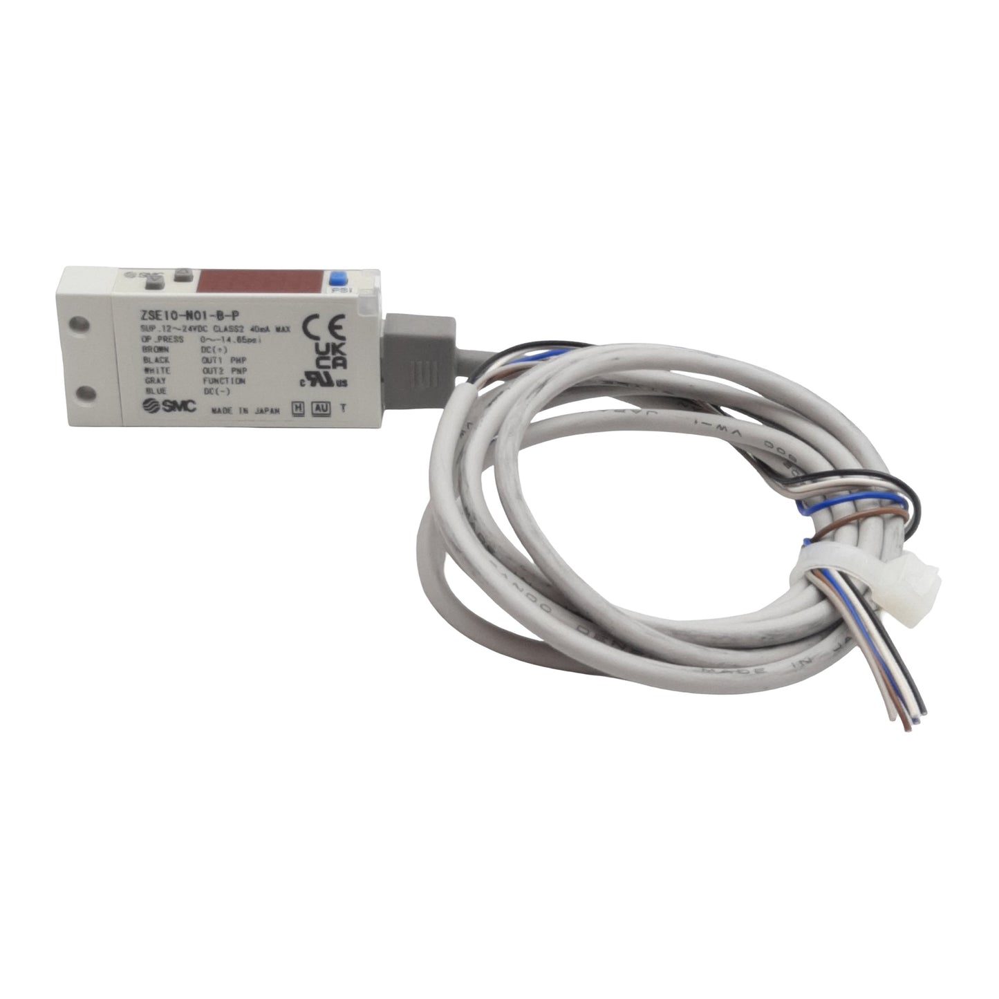 Used SMC ZSE10-N01-B-P Digital Vacuum Switch, 0~-14.65psi, PNP Out, 12-24VDC, M5