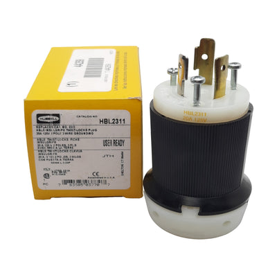New Hubbell HBL2311 Twist-Lock Male Plug, 2-Pole 3-Wire, 1PH 20A 125VAC, NEMA L5-20P
