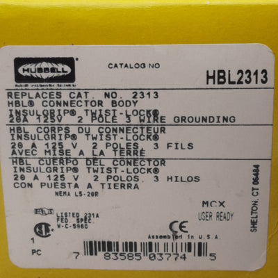 New Hubbell HBL2313 Twist-Lock Female Plug, 2-Pole 3-Wire, 20A 125VAC, NEMA L5-20R