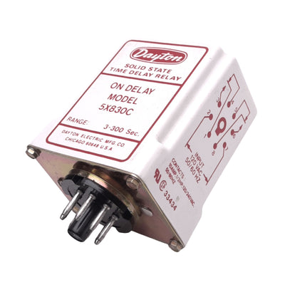 Used Dayton 5X830C Solid State Time Delay Relay, 3-300s, 120VAC In, 240VAC 10A Max