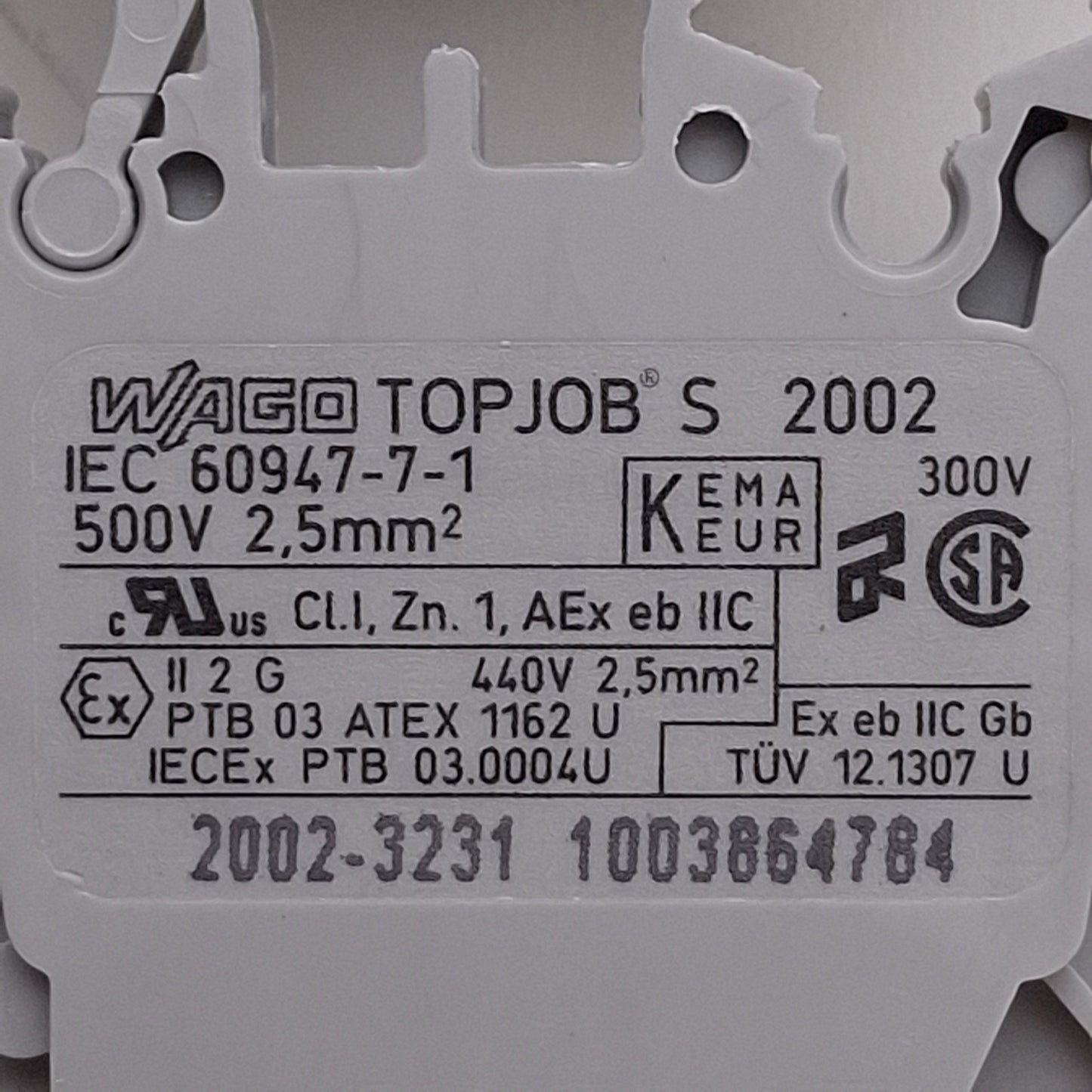 Used Lot of 10 Wago 2002-3231 TOPJOB Triple-Deck Terminal Block, 500V 24A, DIN Rail