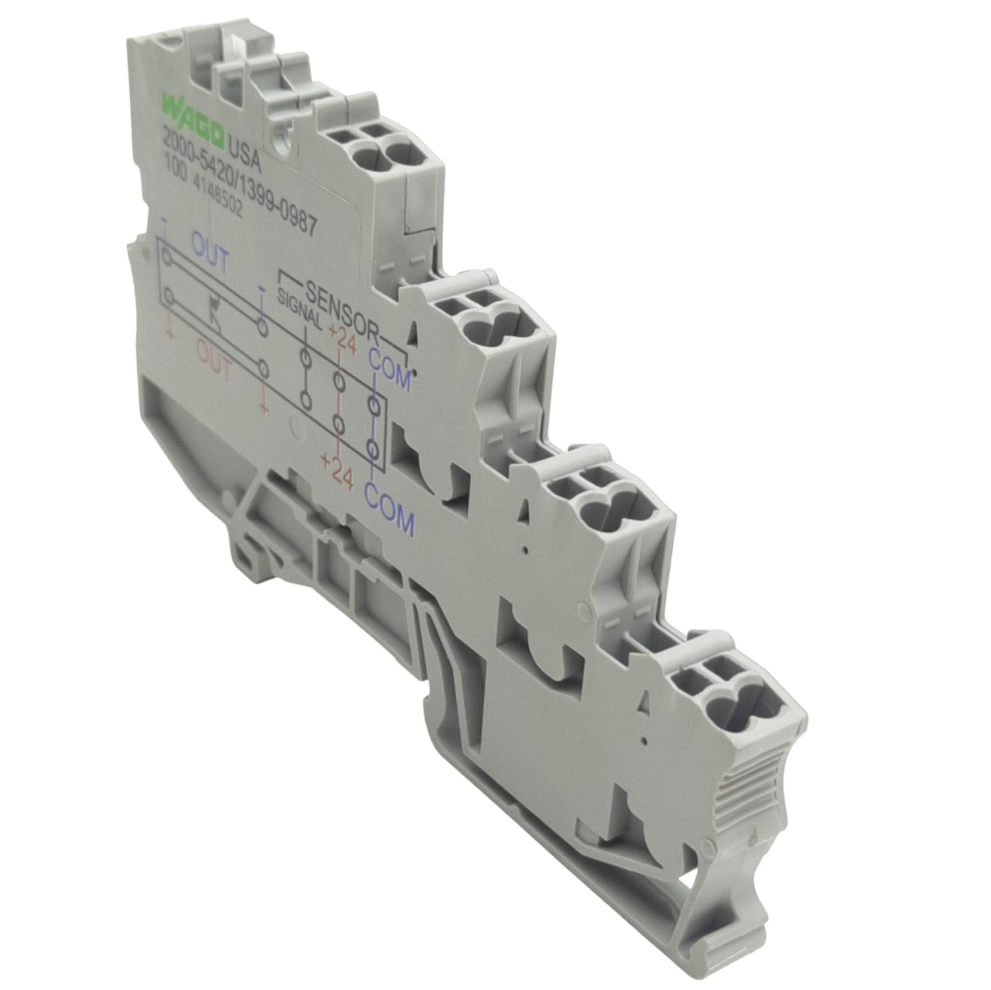 Used WAGO 2000-5420/1399-0987 4-Conductor Sensor Terminal Block 24VDC, 7mA, DIN Rail
