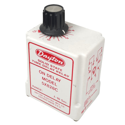 Used Dayton 5X828C Solid State Time Delay Relay, 0.1-10s, 120VAC In, 240VAC 10A Max