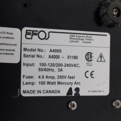 For parts or not working Exfo A4000 Acticure Spot Curing System, 100-120/200-240VAC, 100W, *Dims/Parts*