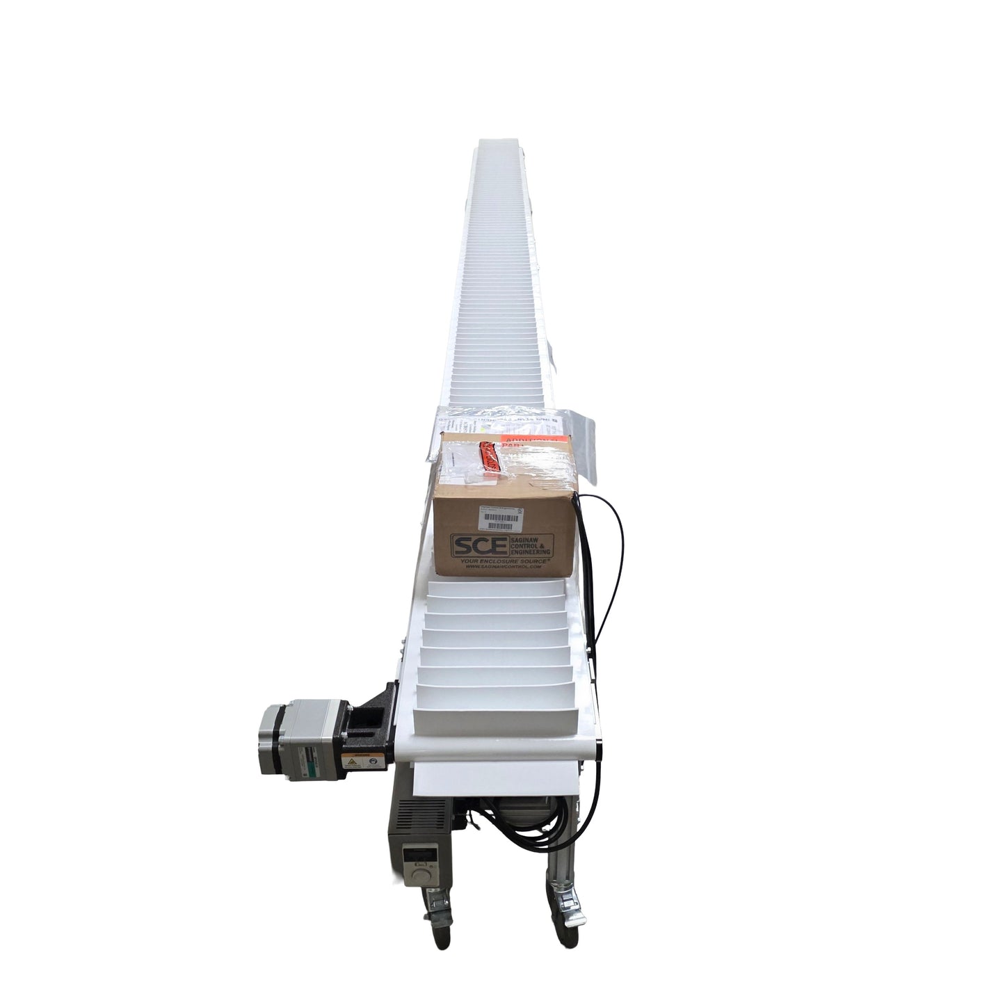 New – Open box QC Conveyors AS40 Flighted End Drive Conveyor Belt 17ft Long x 12" Wide 120VAC