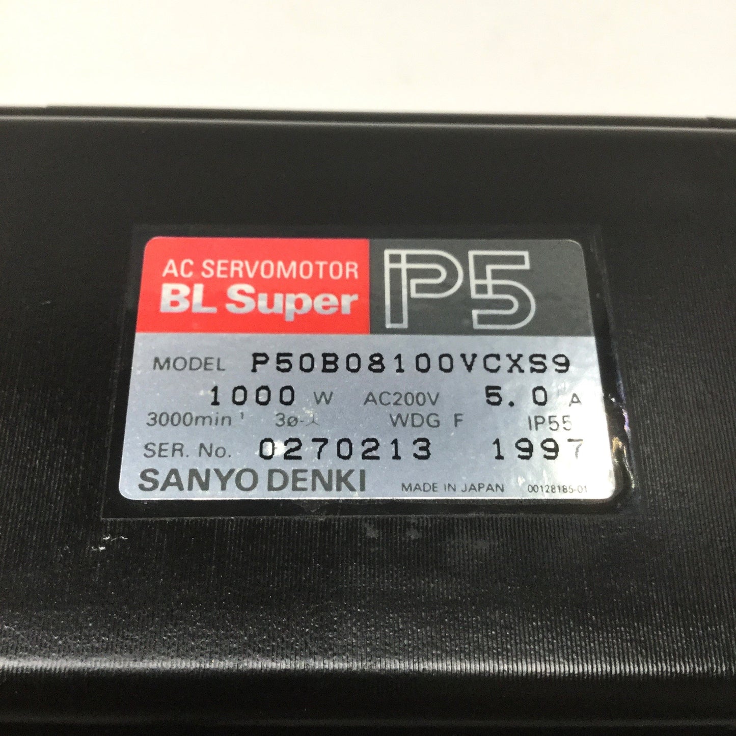 Used SANYO DENKI P50B08100VCXS9 AC Servomotor, Spline Shaft, 1000W 200VAC 5A, 86mm