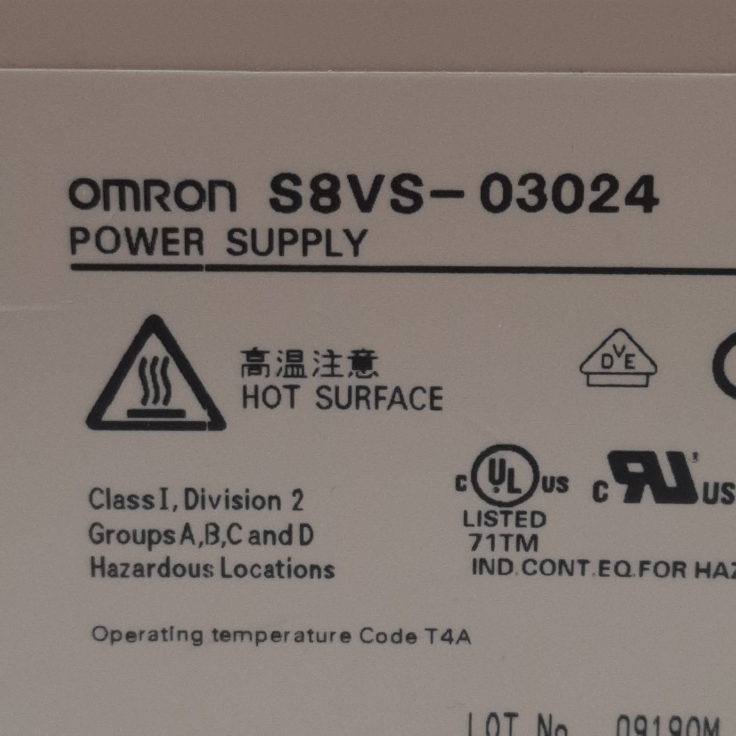 Used Omron S8VS-03024/ED2 Power Supply, 100-240VAC In, 24VDC 1.3A Out, DIN Rail Mount