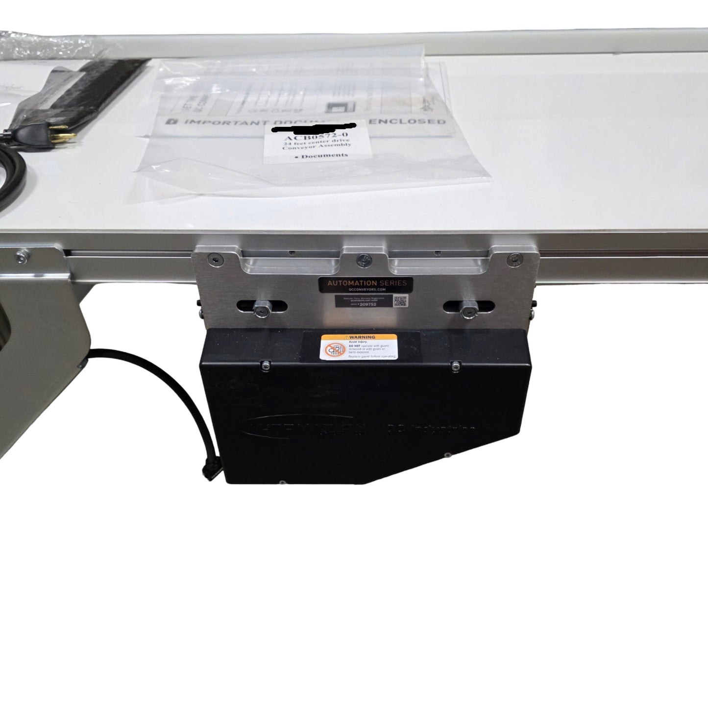 New – Open box QC Conveyors AS65 Center Drive Flat Belt Conveyor 18" Wide x 24Ft Long 120VAC