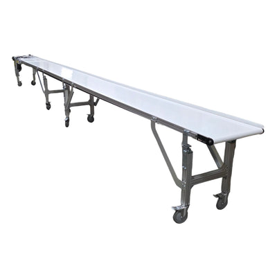 New – Open box QC Conveyors AS65 Center Drive Flat Belt Conveyor 18" Wide x 24Ft Long 120VAC
