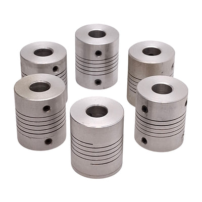 New Lot of 6 Aluminum Flexible Shaft Coupling, ø10mm & ø1/4in Bores, ø25mm x 30mm