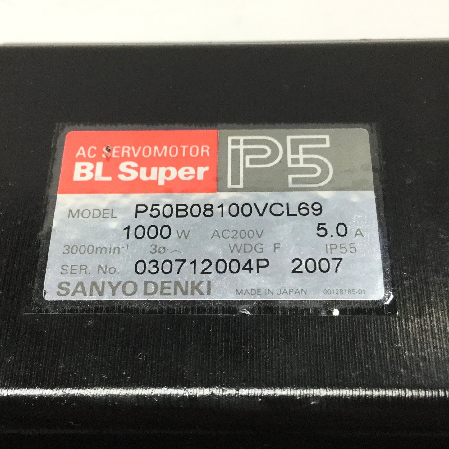 Used SANYO DENKI P50B08100VCL69 AC Servomotor, Spline Shaft, 1000W 200VAC 5A, 86mm