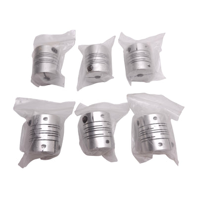 New Lot of 6 Aluminum Flexible Shaft Coupling, ø6mm & ø1/4in Bores, ø25mm x 30mm