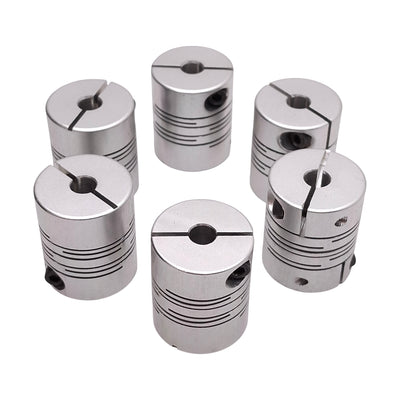 New Lot of 6 Aluminum Flexible Shaft Coupling, ø5mm & ø1/4in Bores, ø25mm x 30mm