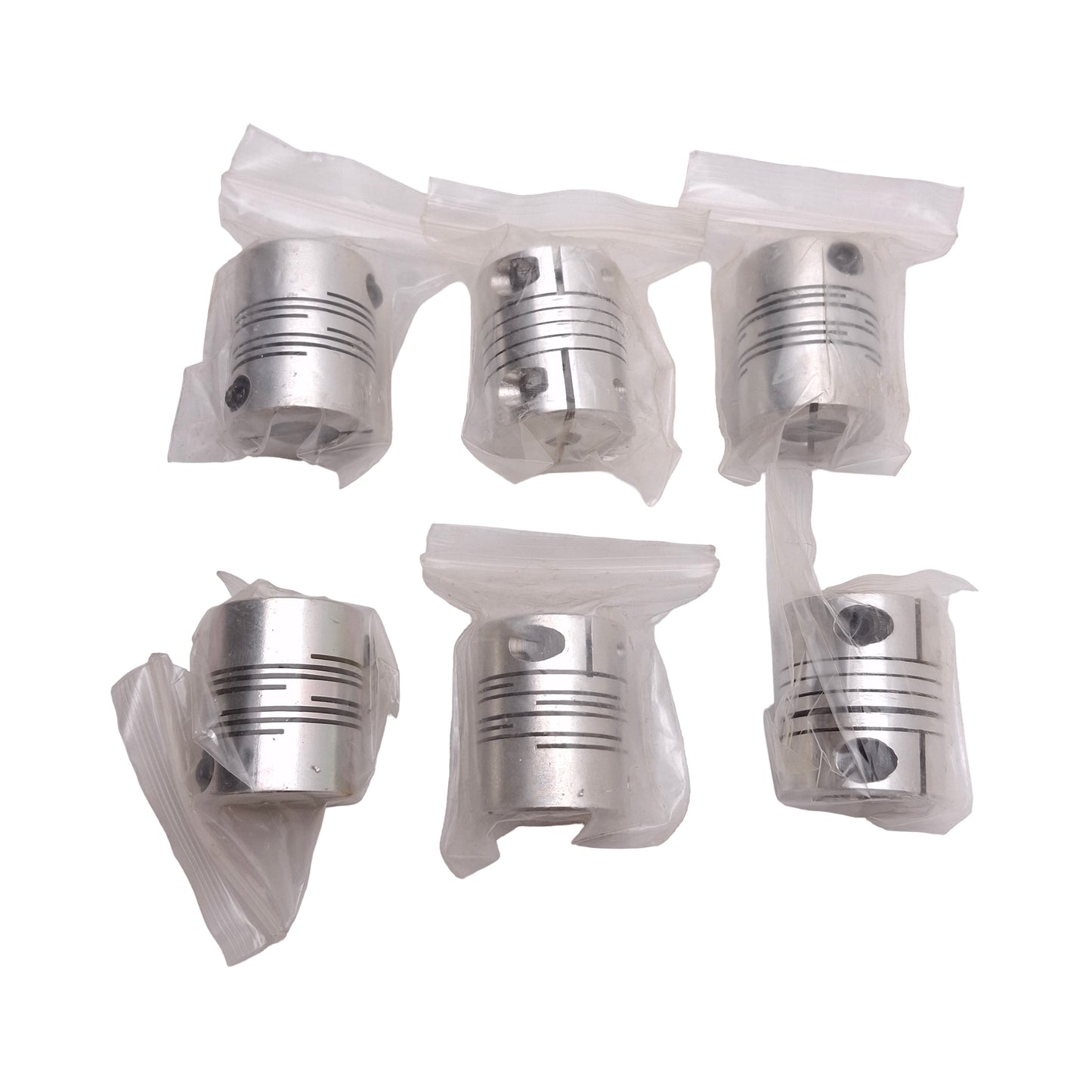 New Lot of 6 Aluminum Flexible Shaft Coupling, ø12mm & ø1/4in Bores, ø25mm x 30mm