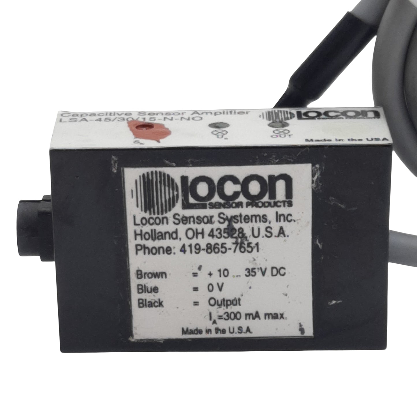 Used Locon LSA-45/30/15-N-NO Capacitive Sensor Amplifier, NPN 300mA, 10-35VDC, 19in