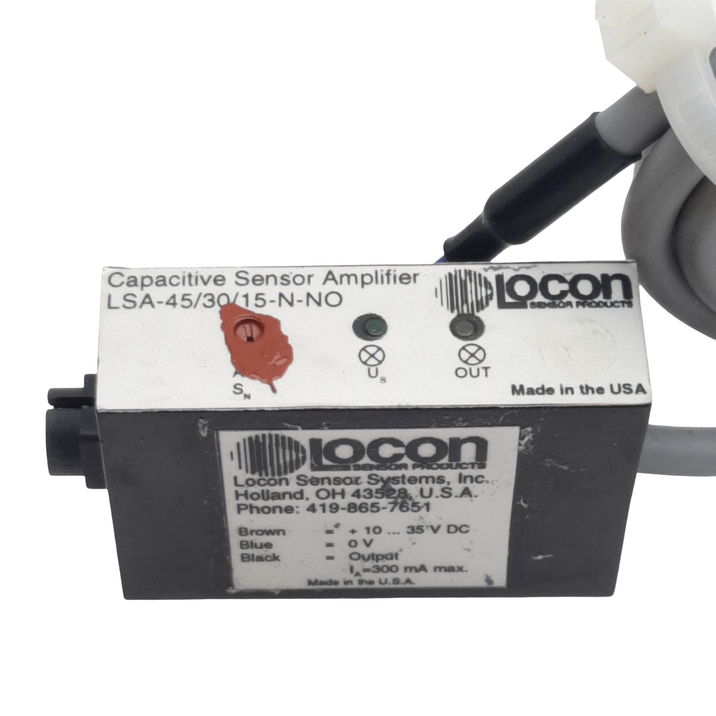 Used Locon LSA-45/30/15-N-NO Capacitive Sensor Amplifier, NPN 300mA, 10-35VDC, 19in