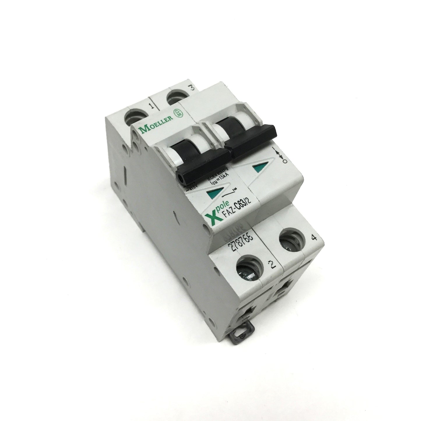 Used Eaton Moeller FAZ-C63/2 Xpole Circuit Breaker 2-Pole, 63A, 415VAC, C-Curve