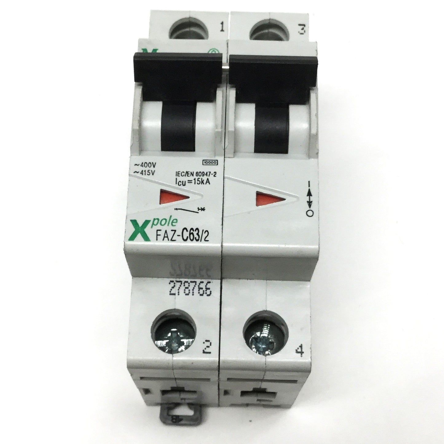 Used Eaton Moeller FAZ-C63/2 Xpole Circuit Breaker 2-Pole, 63A, 415VAC, C-Curve