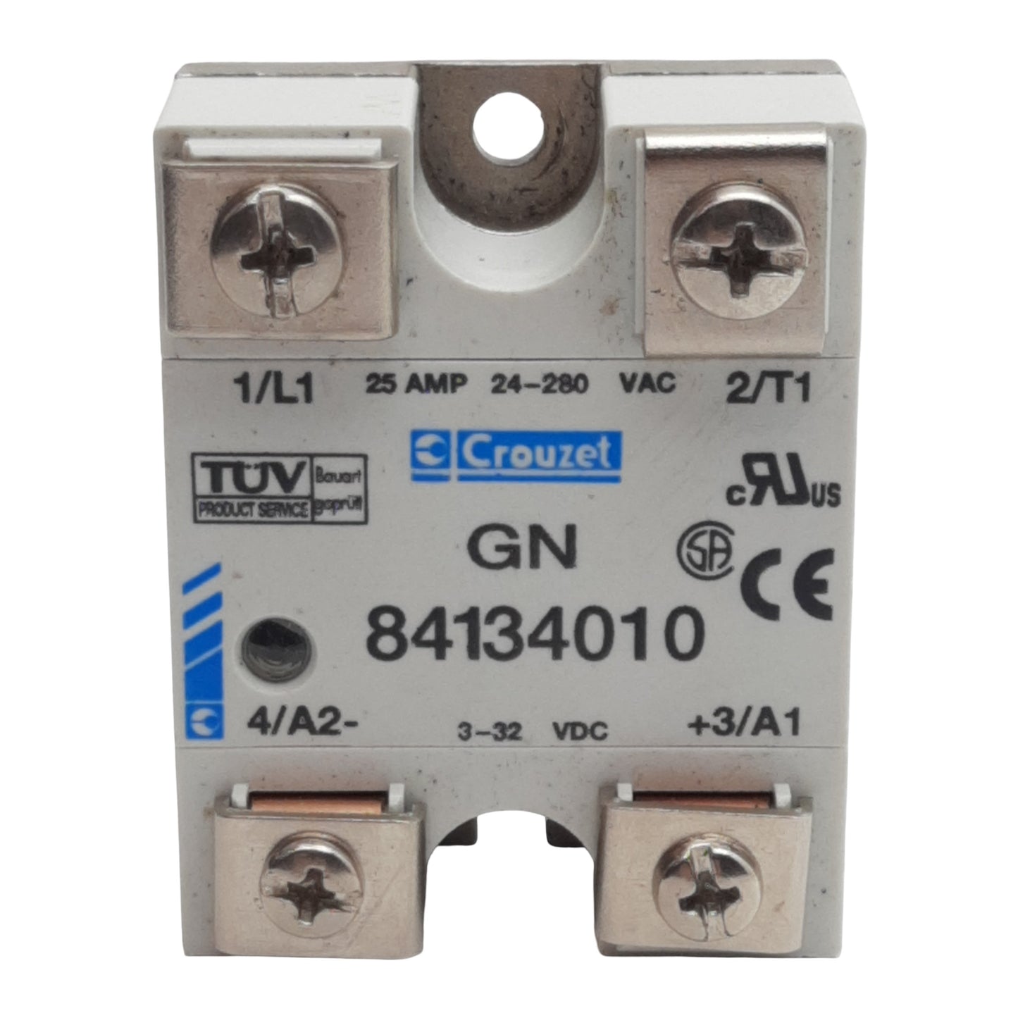 Used Crouzet GN 84134010 Solid-State Relay, 1-Phase, 3-32VDC In, 25A 24-280VAC Out