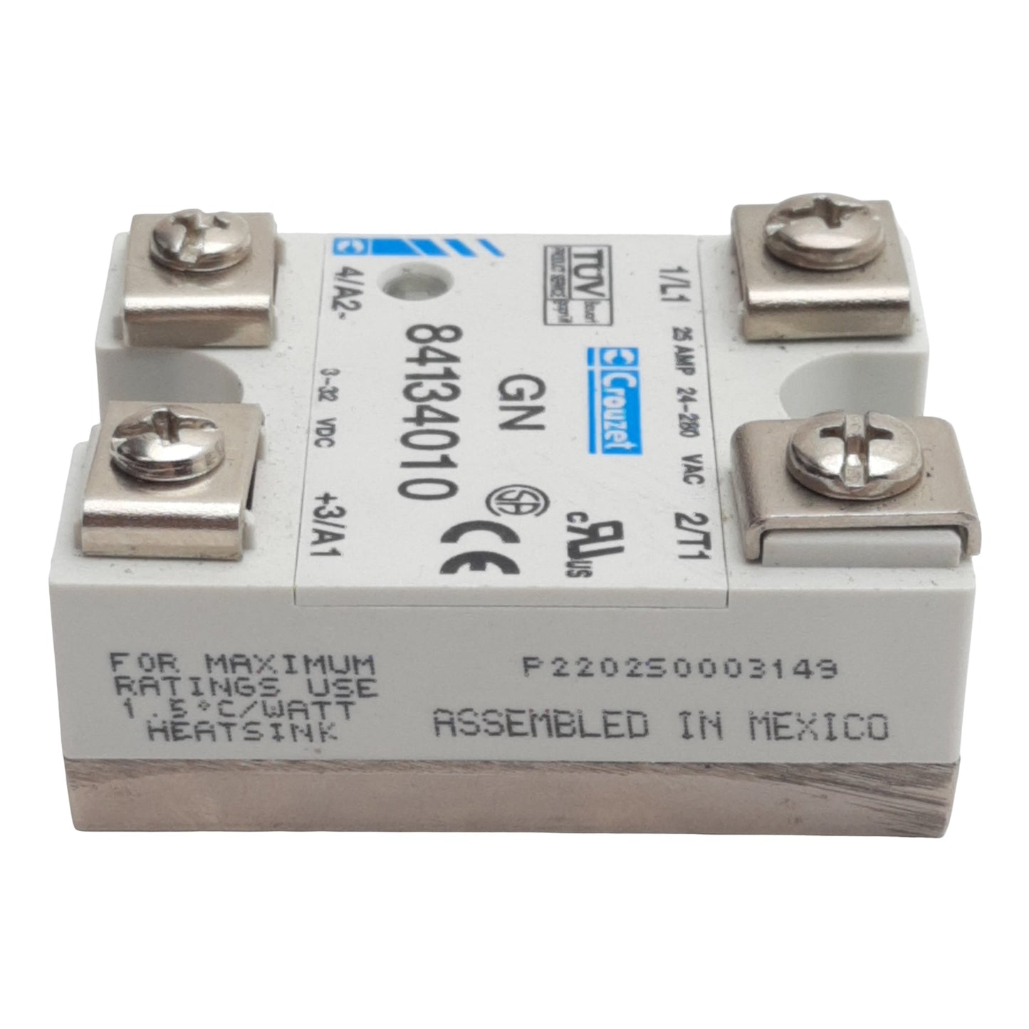 Used Crouzet GN 84134010 Solid-State Relay, 1-Phase, 3-32VDC In, 25A 24-280VAC Out