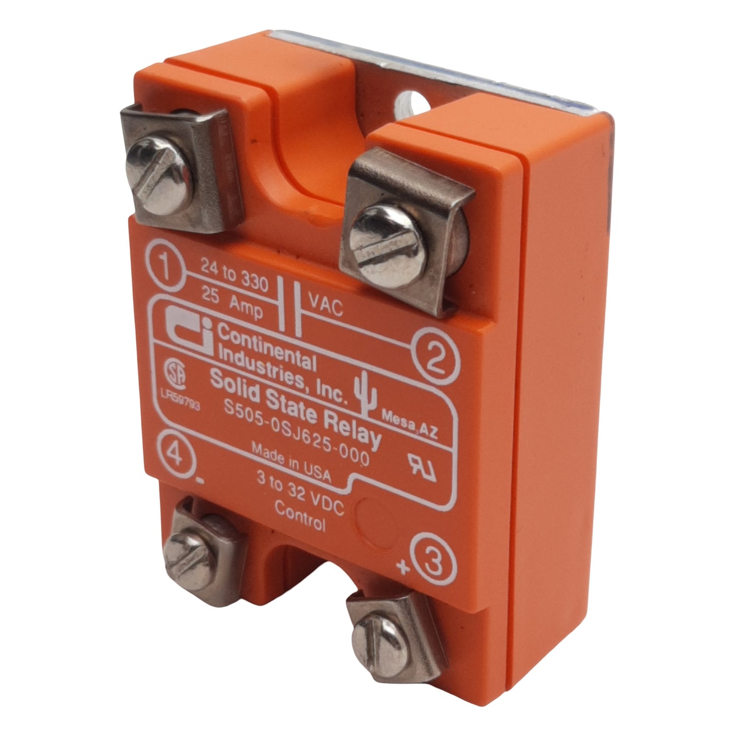 Used Continental S505-0SJ625-000 Solid-State Relay, 3-32VDC In, 25A 24-330VAC Out