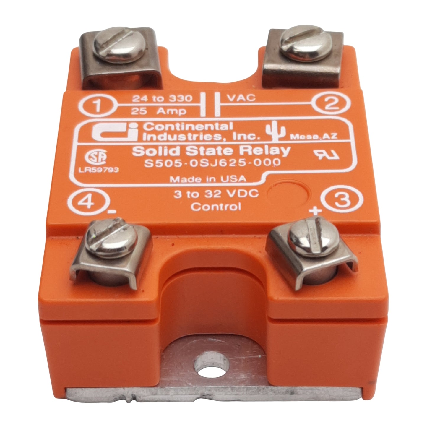 Used Continental S505-0SJ625-000 Solid-State Relay, 3-32VDC In, 25A 24-330VAC Out