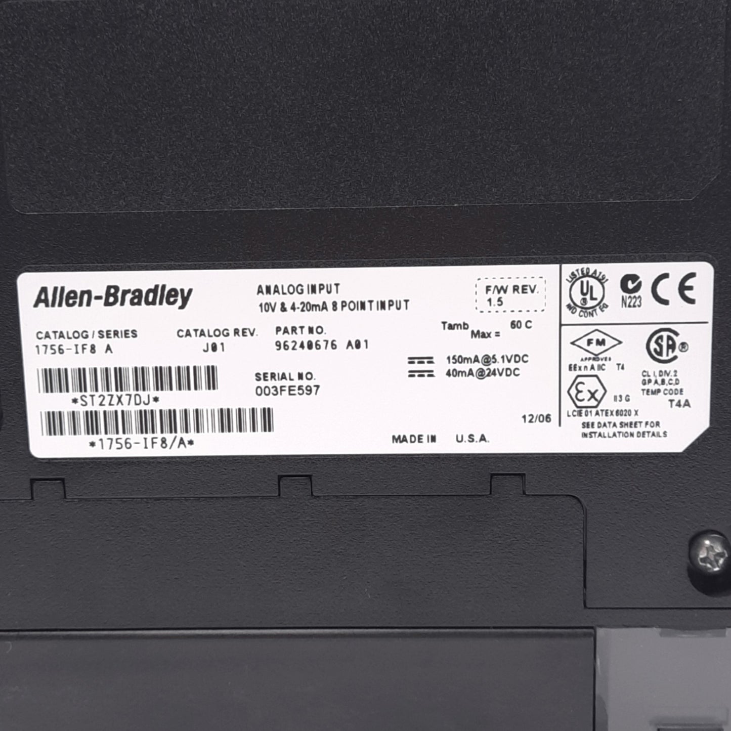 Used Allen Bradley 1756-IF8 ControlLogix Analog Input Module, 8-Point, 5VDC/24VDC