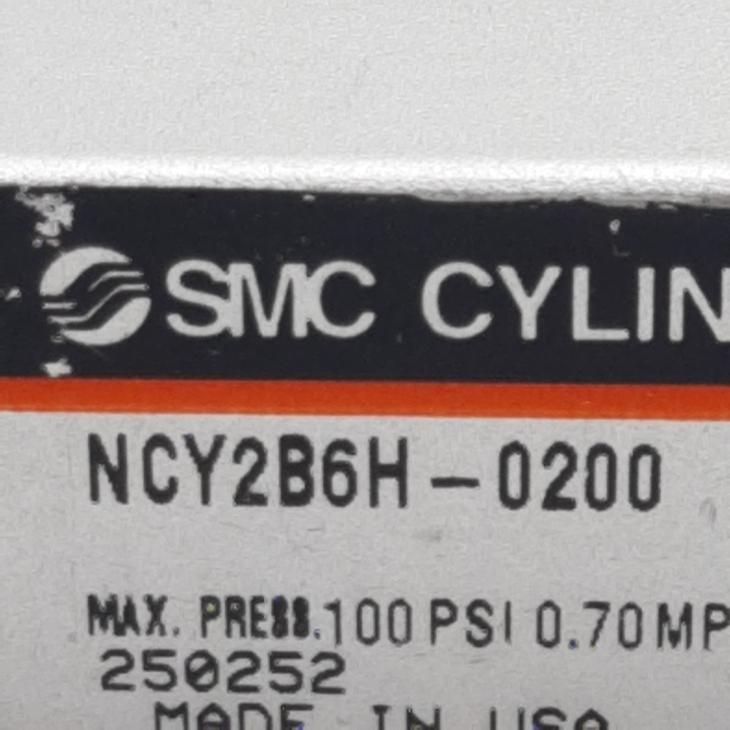 Used SMC NCY2B6H-0200 Rodless Guided Cylinder, ø6mm Bore, 50mm Stroke, #10-32, 100psi