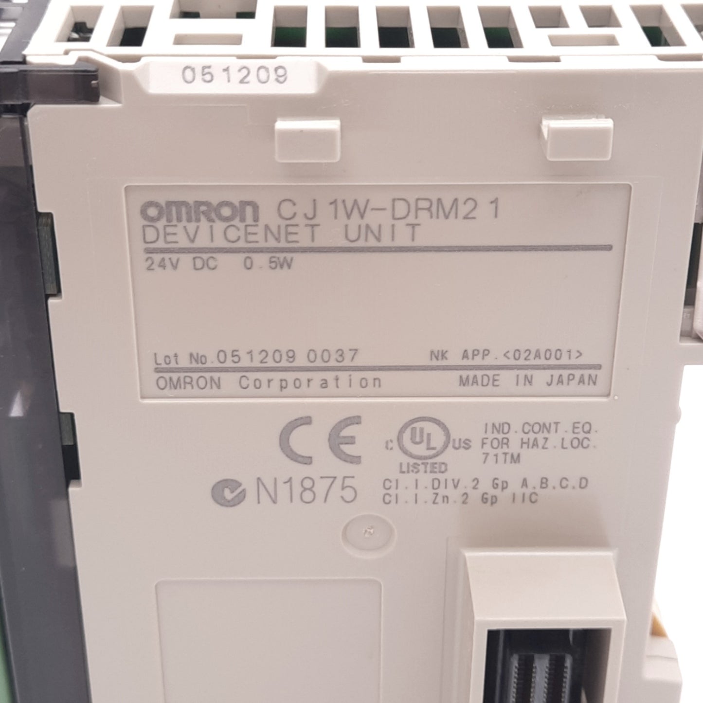 Used Omron CJ1W-DRM21 DeviceNet Unit, 4 Universal Input, 500Kbps, 64 Nodes Max, 24VDC