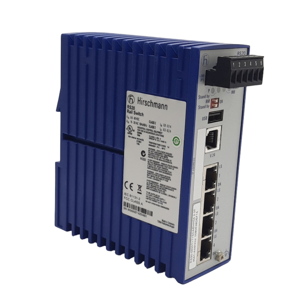 Used Hirschmann RS20-0400T1T1SDAEHH04.2.05 Din Rail Ethernet Switch 4 Ports 10/100