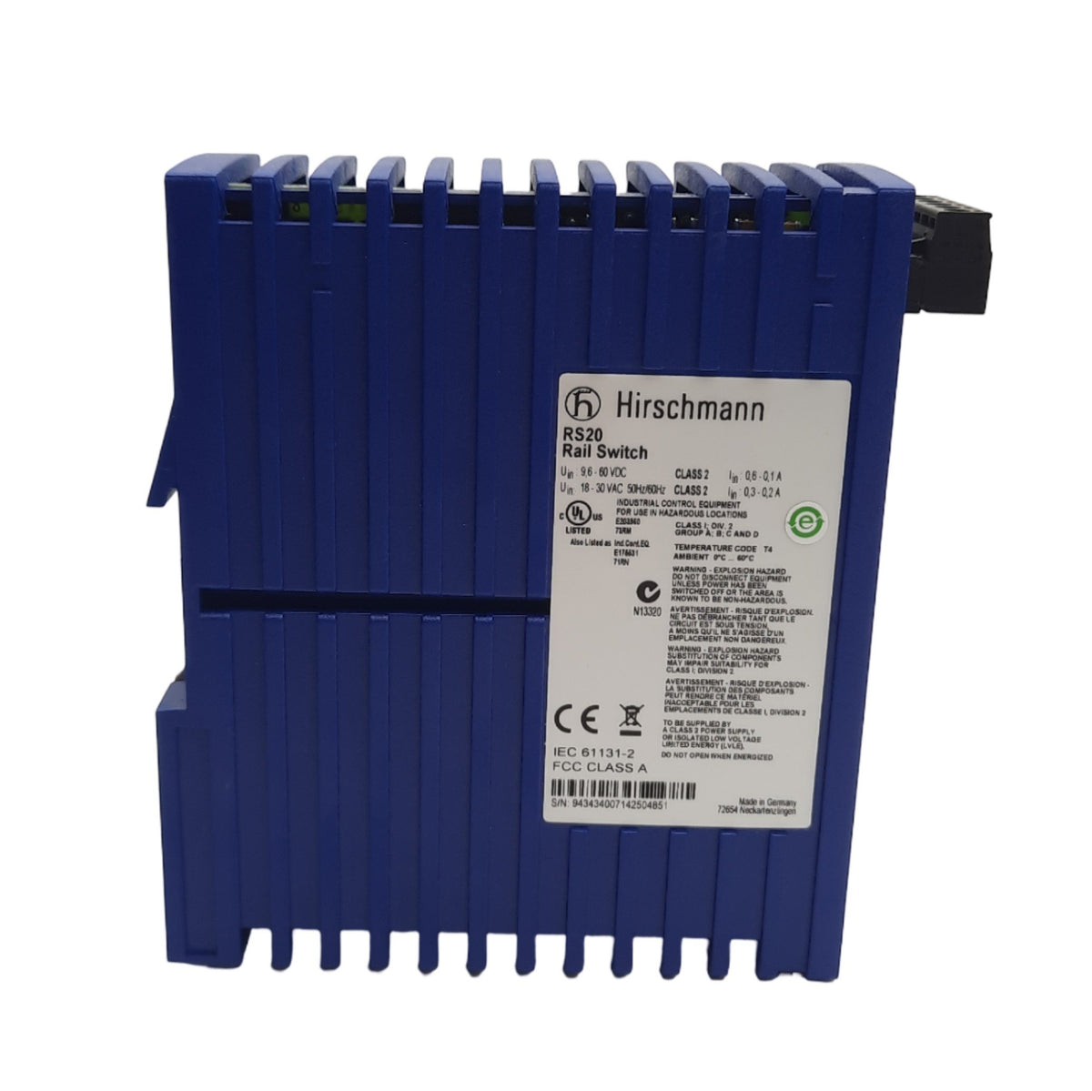 Used Hirschmann RS20-0400T1T1SDAEHH04.2.05 Din Rail Ethernet Switch 4 Ports 10/100