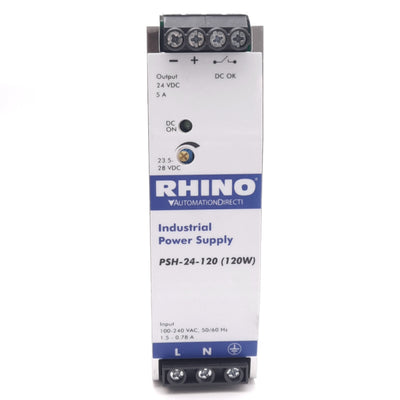 New – Open box Automation Direct PSH-24-120 RHINO Power Supply, 100-240VAC In, 24VDC Out, 120W