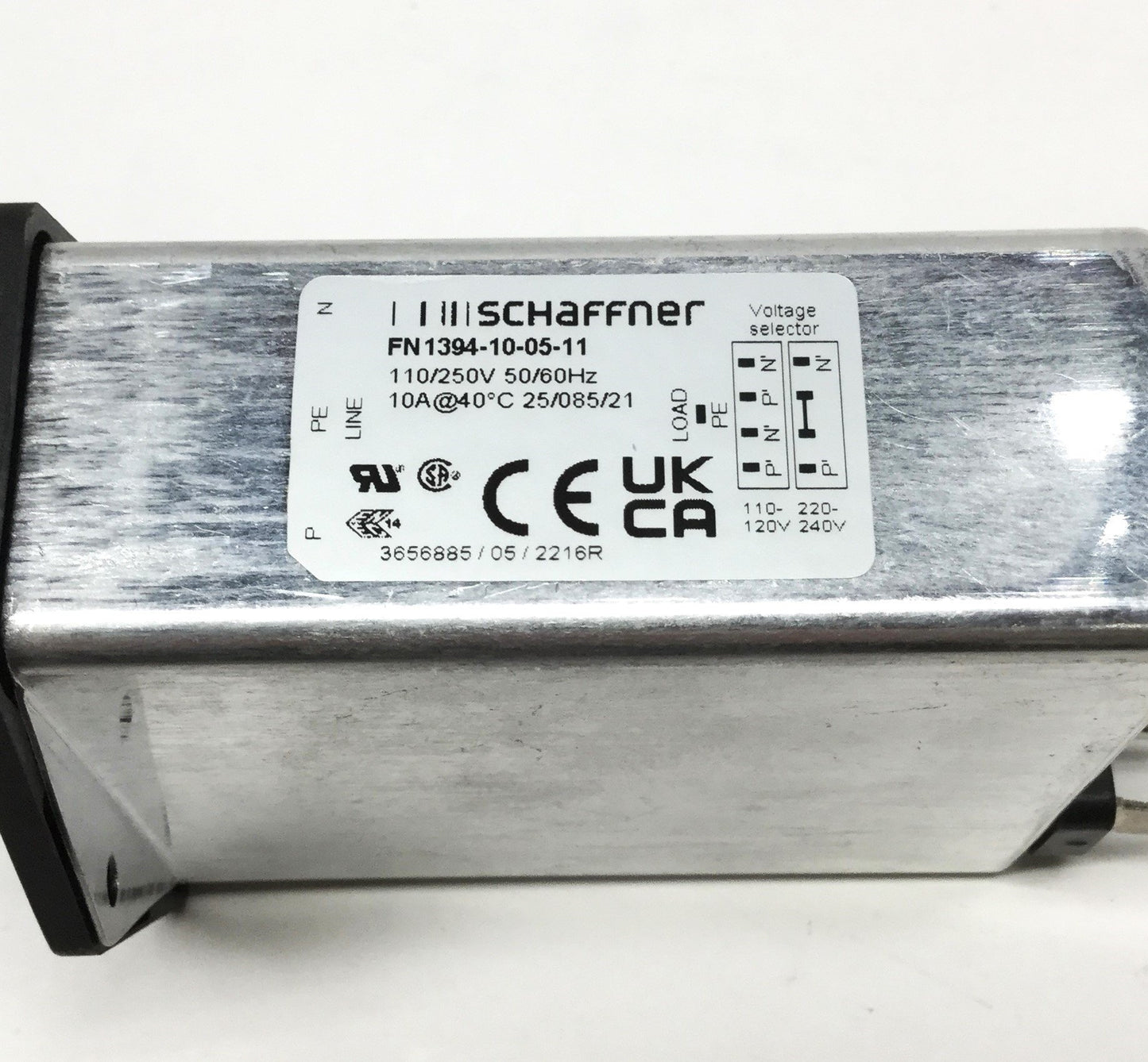 Used Schaffner FN1394-10-05-11 Fused Switch Power Entry Filter Module 250VAC/10A