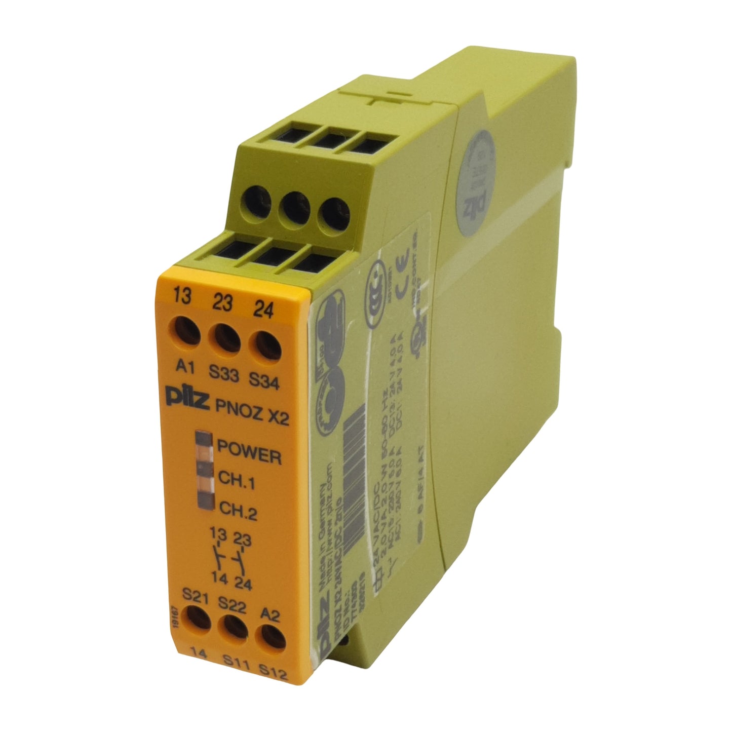 Used Pilz PNOZ X2.1 24VAC/DC 2n/o Safety Relay, 1/2-Channel, 2N.O. Out, 24VAC/VDC