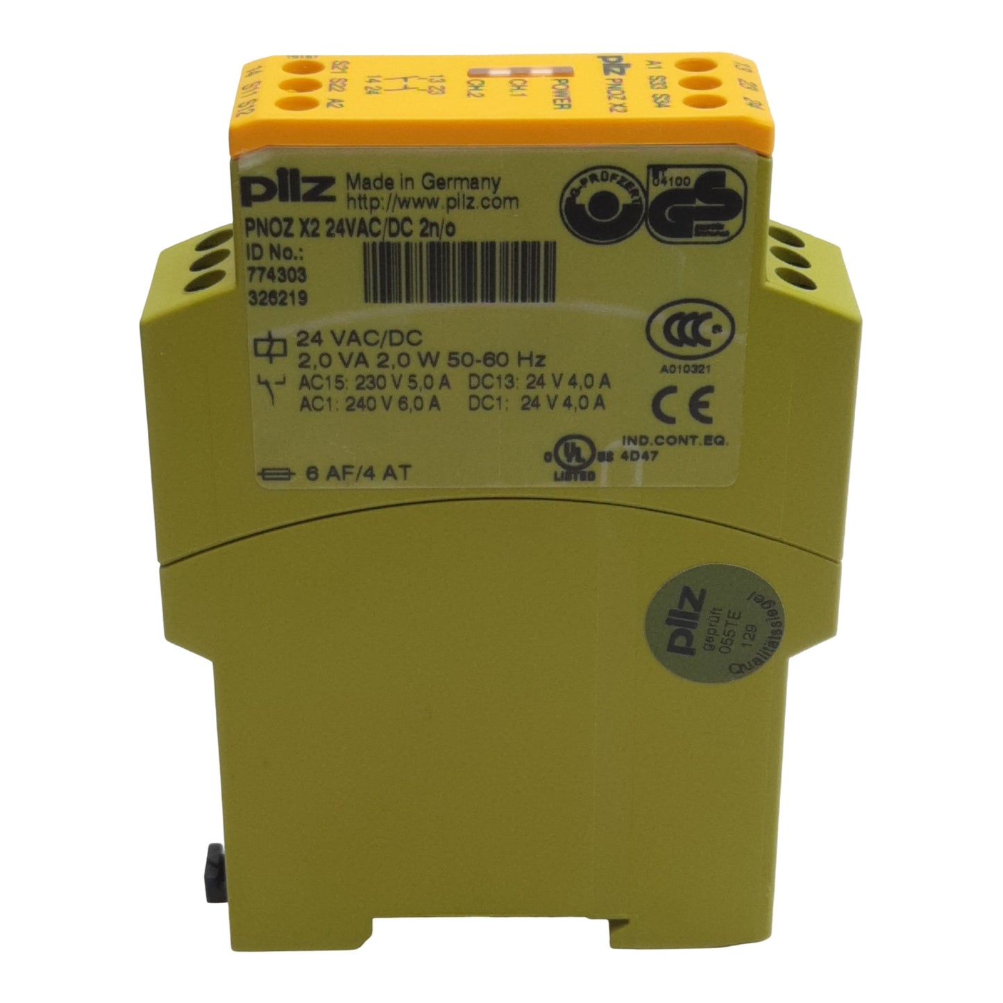 Used Pilz PNOZ X2.1 24VAC/DC 2n/o Safety Relay, 1/2-Channel, 2N.O. Out, 24VAC/VDC