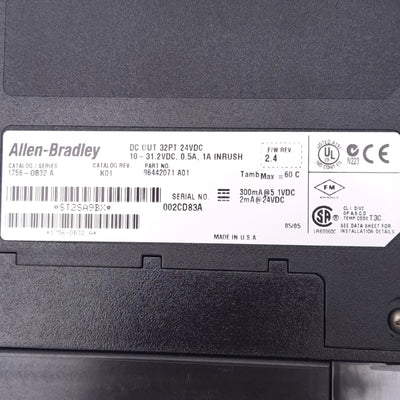 Used Allen Bradley 1756-OB32 A ControlLogix Digital Output Module, 32-Point, 24VDC