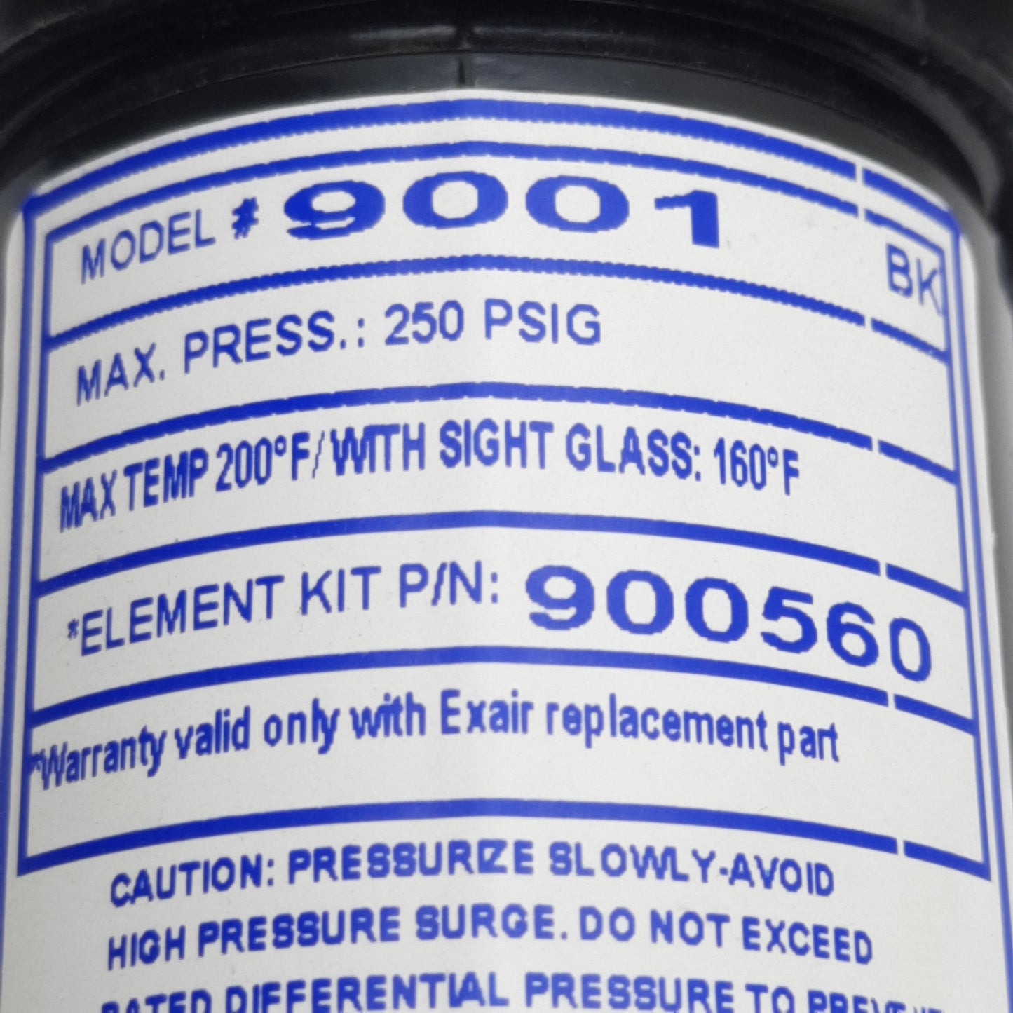 Used Exair Model 9001 Pneumatic Drain/Mist Separator, 5µm Filtration, 3/8in NPT