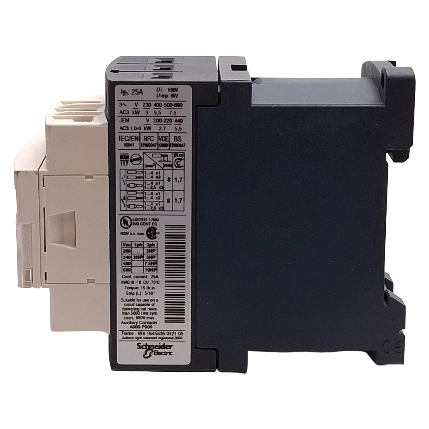 Used Telemecanique LC1D12 BD TeSys Contactor, 3-Pole, 12A, 10HP @ 600VAC, 24VDC Coil