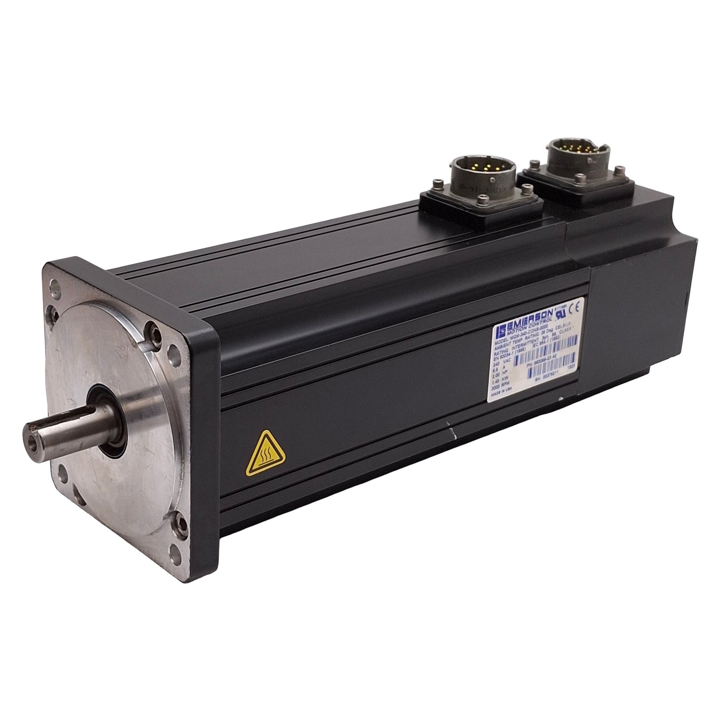 Used Emerson MGM-340-CONS-0000 Servo Motor, 3Ø 240VAC 6.5A, 2HP, 1.49kW, 3.5in Flange