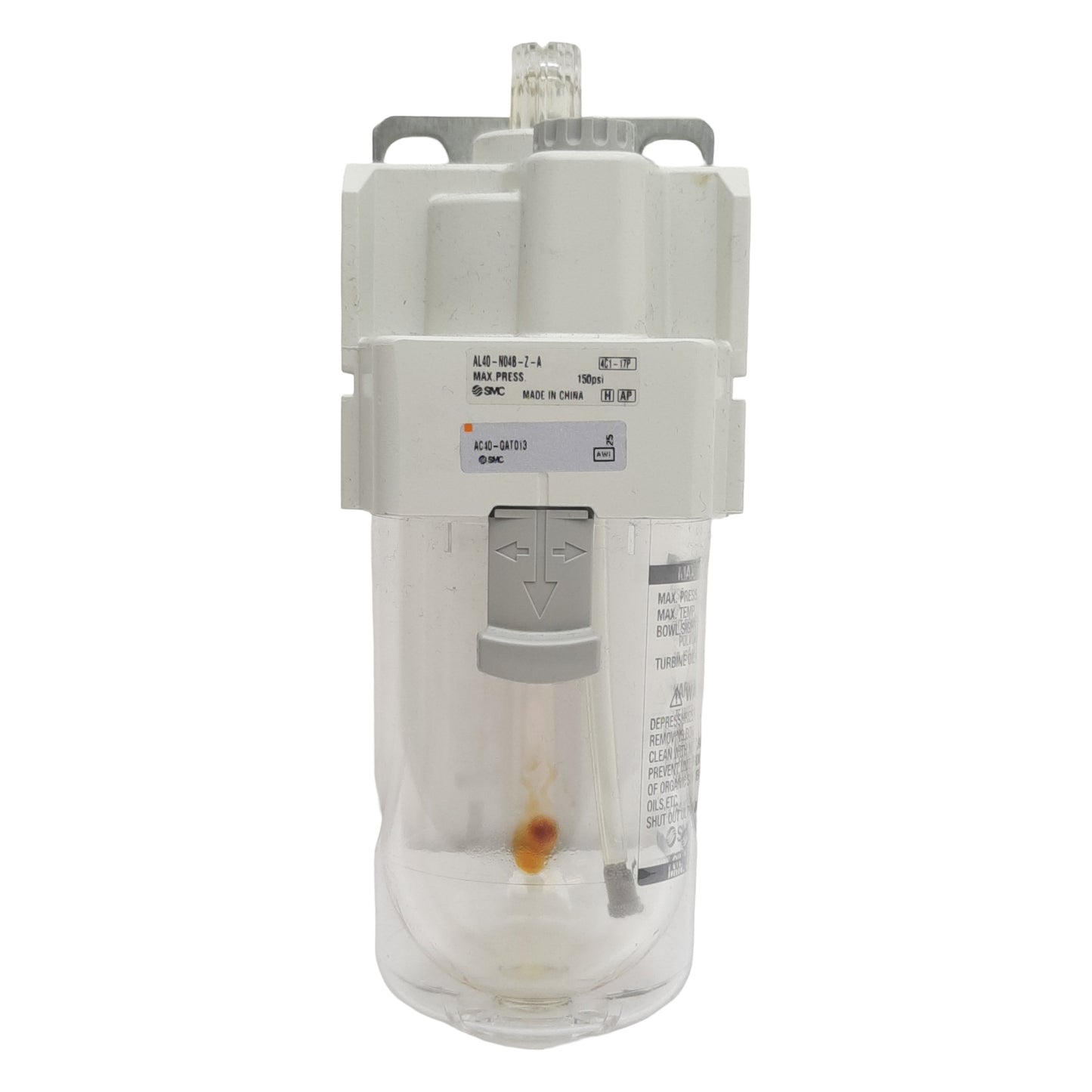 Used SMC AL40-N04B-Z-A Lubricator, 1/2in NPT, 50L/min, 135cm³ Capacity, 150psi Max