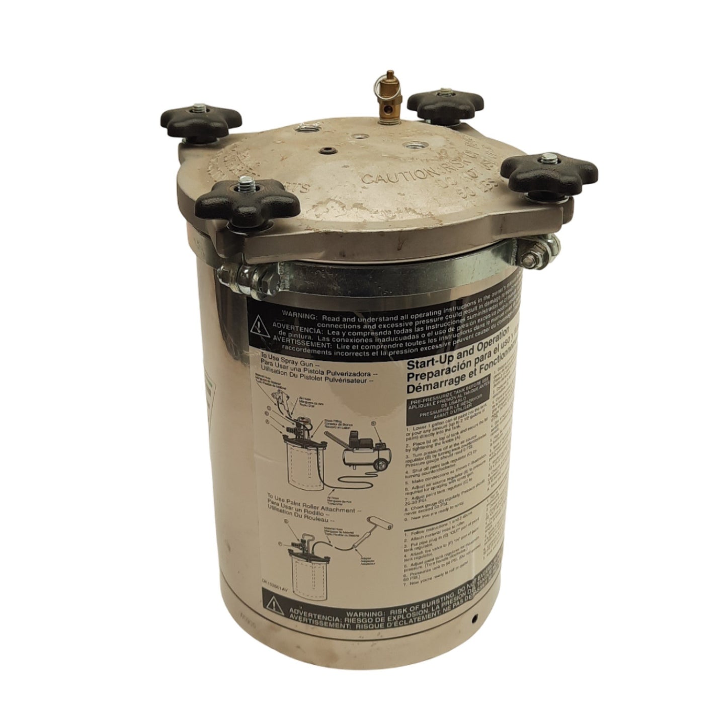 Used Speedaire 6Z899 Stainless Steel Paint Tank, 2.5gal/1 Gal Can, 50psi Max Pressure