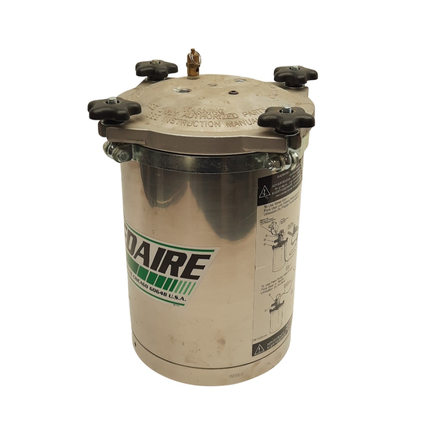 Used Speedaire 6Z899 Stainless Steel Paint Tank, 2.5gal/1 Gal Can, 50psi Max Pressure
