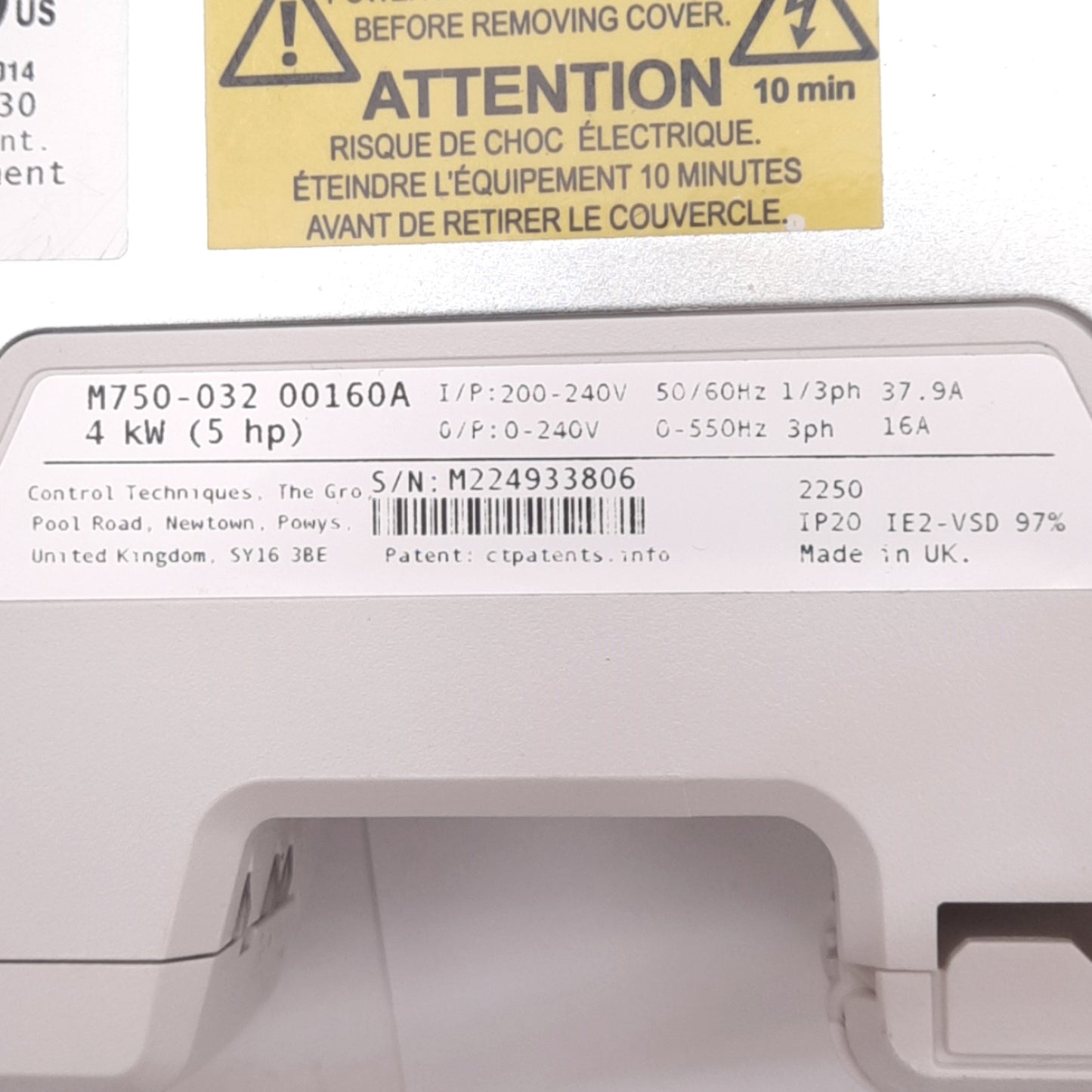 Used Nidec M750-032 00160A Digitax HD Network Servo Drive, Ethernet, RJ45, 4kW Max