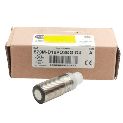 New Allen Bradley 873M-D18PO300-D4 Ultrasonic Sensor 300mm Range PNP NO/NC 10-30VDC