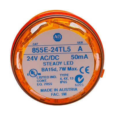 Used Allen Bradley 855E-24TL5 Steady LED Stack Light Module, Amber, ø50mm, 24VAC/DC